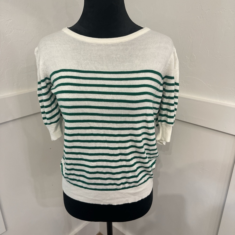 Skies Are Blue White and Green Striped Scoop Neck Sweater